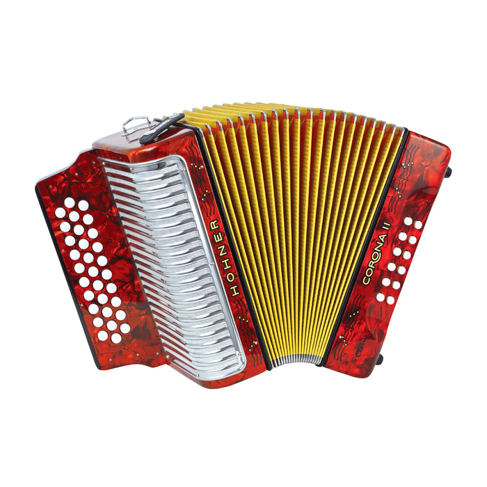 Hohner 3523FR Corona II Classic Diatonic Button Accordion with Gig Bag - Keys of F / Bb / Eb - Pearl Red