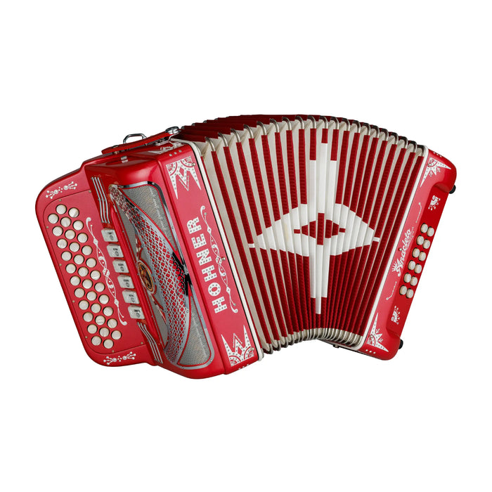 Hohner Anacleto Rey Del Norte Two-Tone Compact Diatonic Button Accordion - Keys of F/Bb/Eb & E/A/D - Red