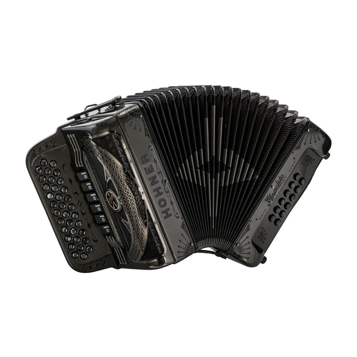 Hohner Anacleto Rey Del Norte Two-Tone Compact Diatonic Button Accordion - Keys of F/Bb/Eb & G/C/F - Gray Metalic