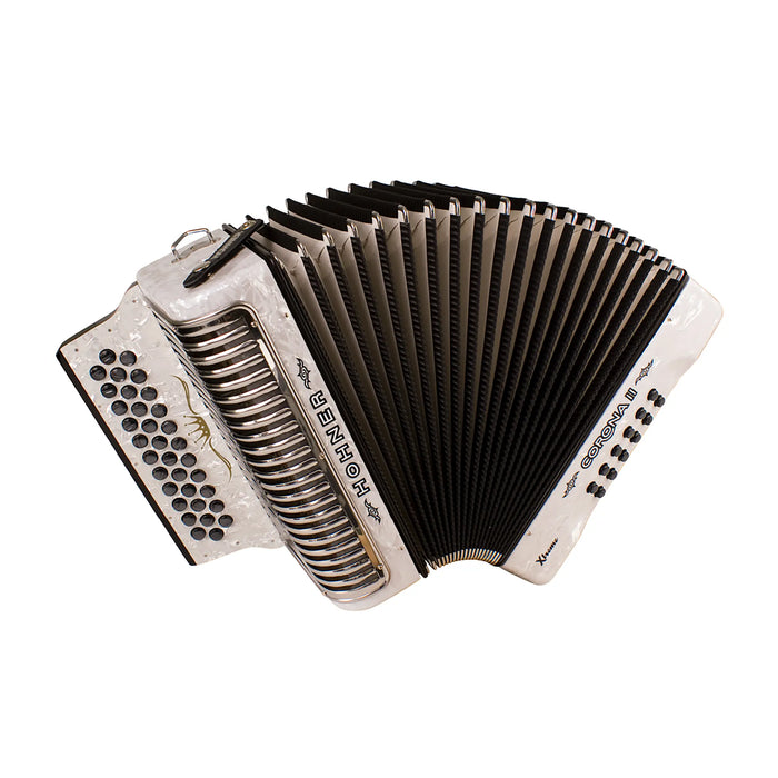 Hohner Corona II XTREME Diatonic Button Accordion - Keys of F/Bb/Eb - Pearl White