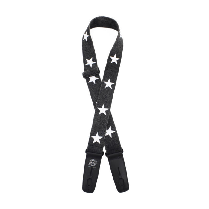 Lock-It Guitar Strap Cotton Black with White Stars