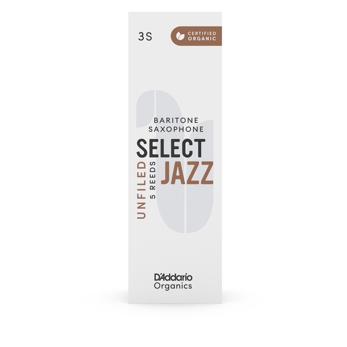 Daddario ORRS05BSX3S Organic Select Jazz Unfiled Bari Sax Reeds, Strength 3 Soft, 5-Pack