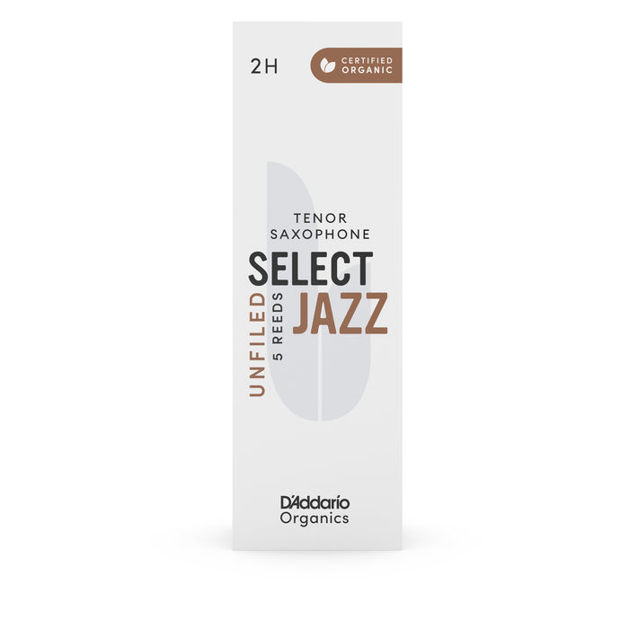 Daddario ORRS05TSX2H Cañas para saxofón tenor sin archivar Organic Select Jazz, fuerza 2 duras, paquete de 5