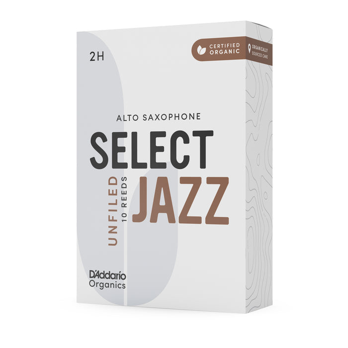 Daddario ORRS10ASX2H Cañas para saxofón alto sin archivar Organic Select Jazz, fuerza 2 duras, paquete de 10
