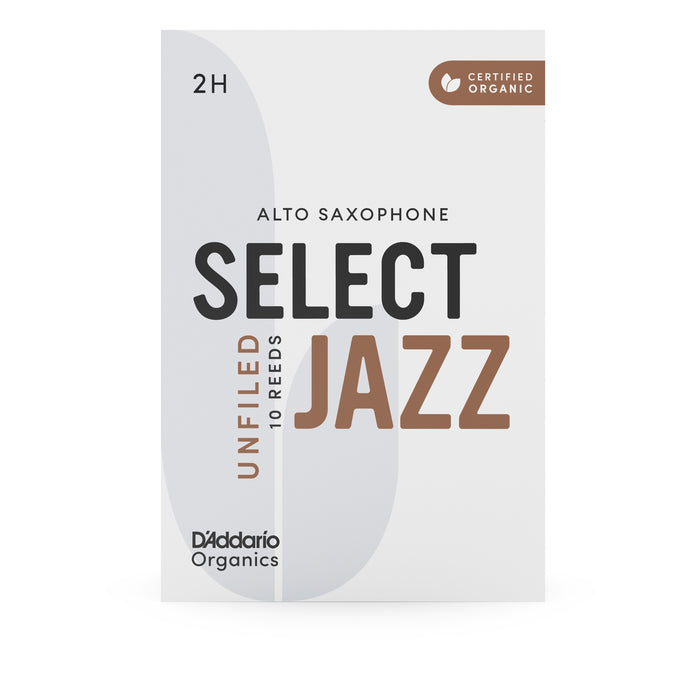 Daddario ORRS10ASX2H Cañas para saxofón alto sin archivar Organic Select Jazz, fuerza 2 duras, paquete de 10