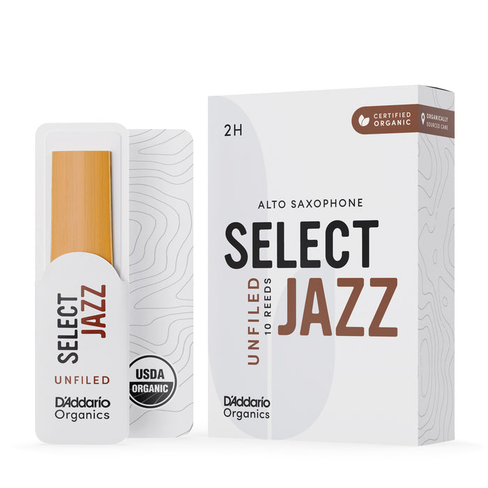 Daddario ORRS10ASX2H Organic Select Jazz Unfiled Alto Sax Reeds, Strength 2 Hard, 10-Pack