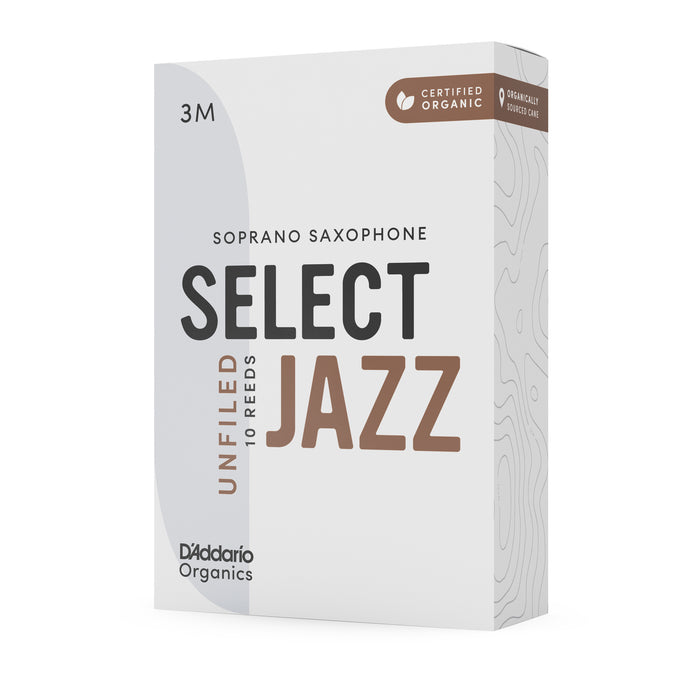 Daddario ORRS10SX3M Cañas para saxofón soprano sin archivar Organic Select Jazz, fuerza 3 mediana, paquete de 10