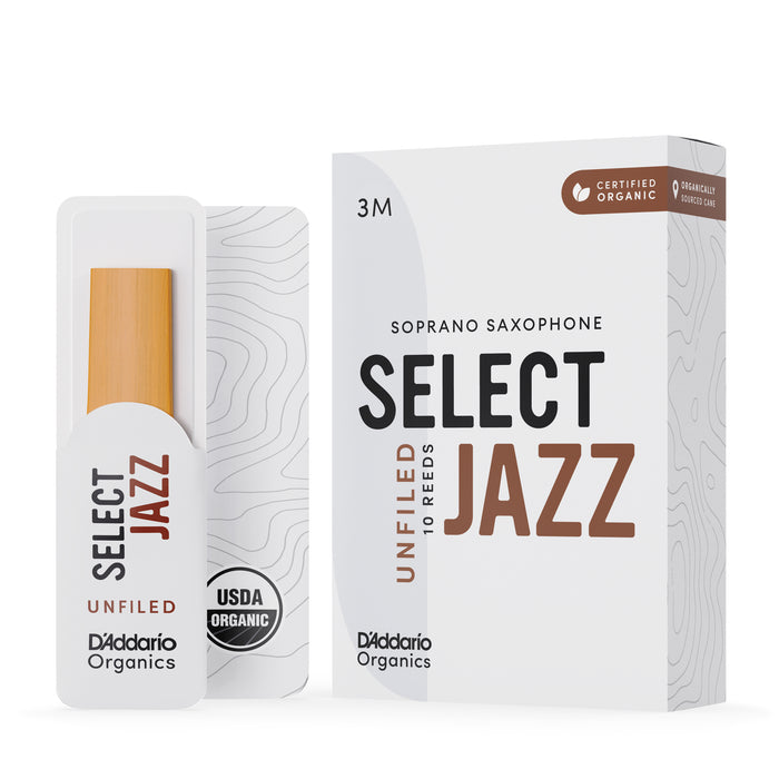 Daddario ORRS10SX3M Organic Select Jazz Unfiled Soprano Sax Reeds, Strength 3 Medium, 10-Pack