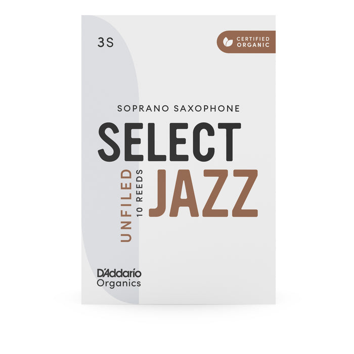 Daddario ORRS10SSX3S Organic Select Jazz Unfiled Soprano Sax Reeds, Strength 3 Soft, 10-Pack