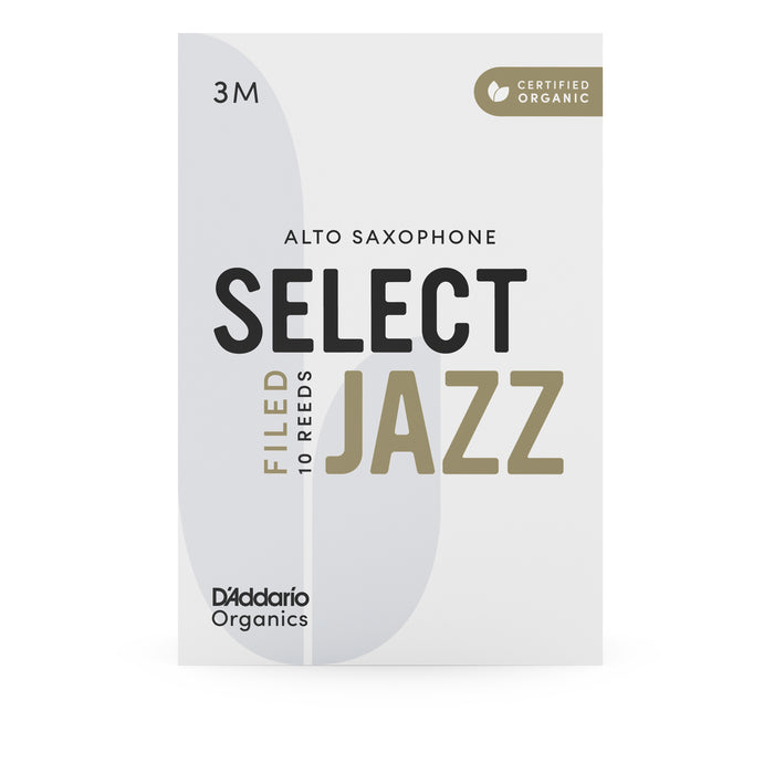 Daddario ORSF10ASX3M Cañas para saxofón alto con archivo de jazz orgánico selecto, fuerza 3 mediana, paquete de 10