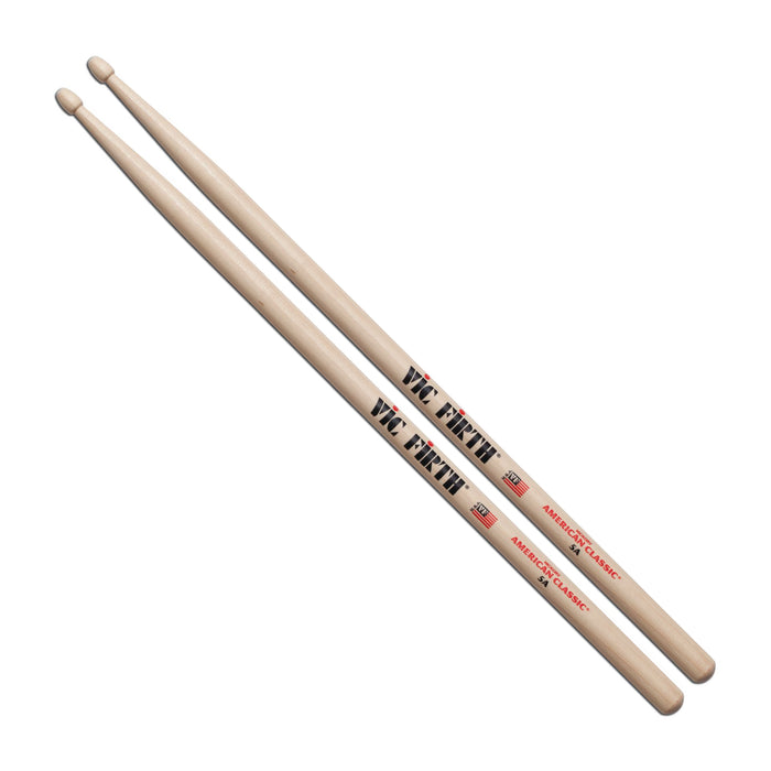 Vic Firth 5A American Classic Drum Sticks - Wood Tear Drop Tip - Hickory