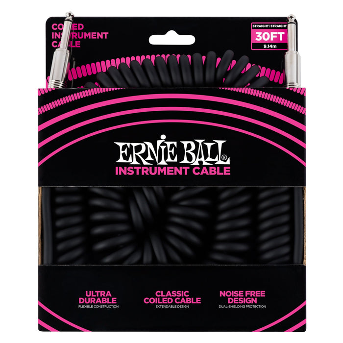 Ernie Ball Straight/Straight 30 ft. Coiled Instrument Cable Black