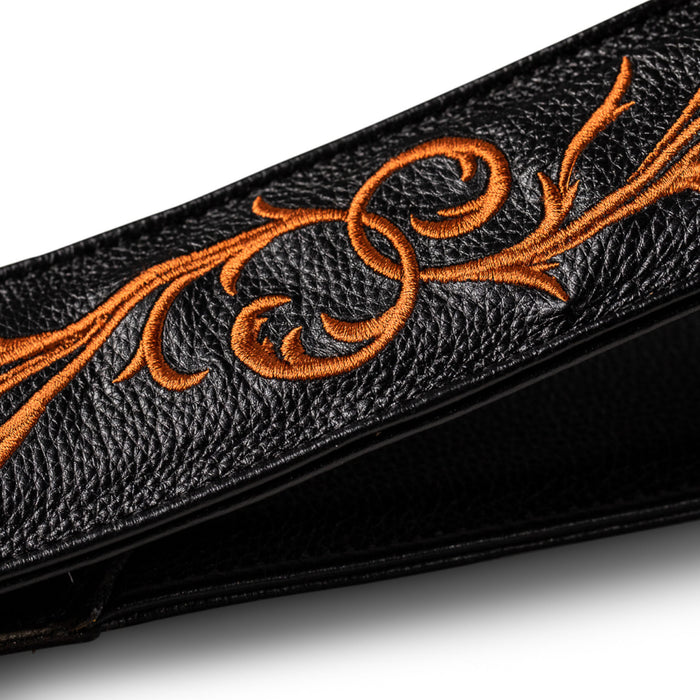 Taylor Nouveau Embroidered Leather Guitar Strap, Black