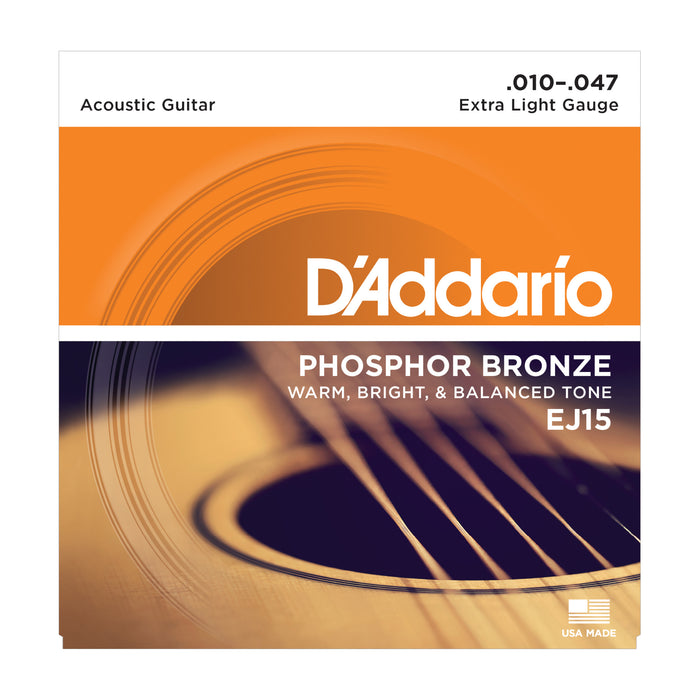 D'Addario EJ15 Phosphor Bronze, Extra Light, 10-47 - Tarpley Music Company, Inc.