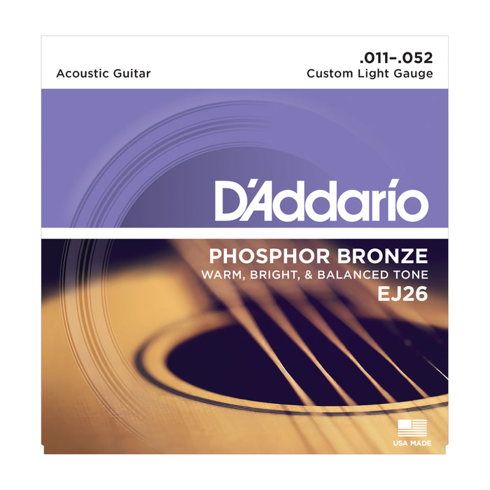 D'Addario EJ26 Phosphor Bronze, Custom Light, 11-52 - Tarpley Music Company, Inc.