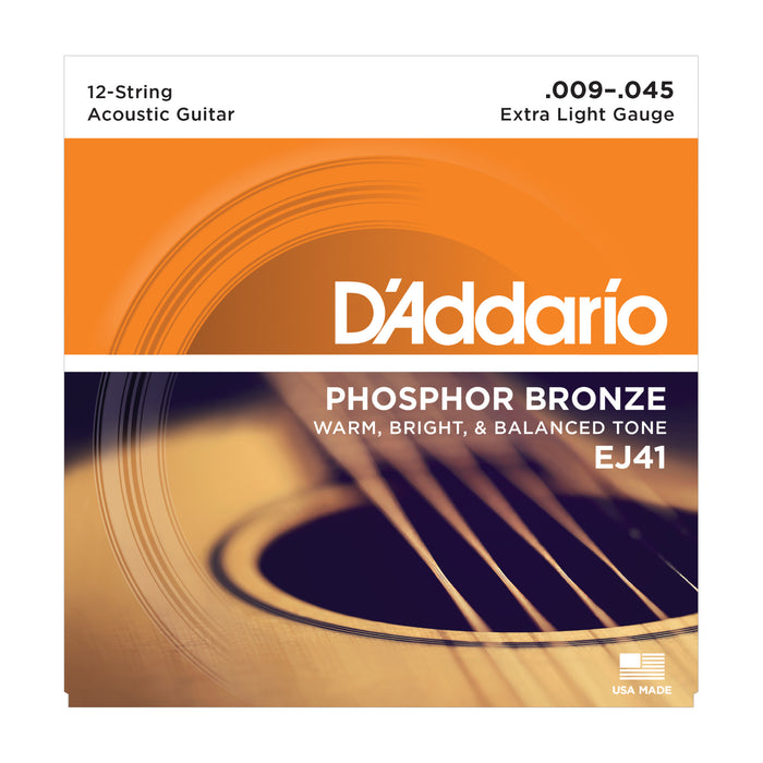 D'Addario EJ41 12-String Phosphor Bronze, Extra Light, 9-45 - Tarpley Music Company, Inc.
