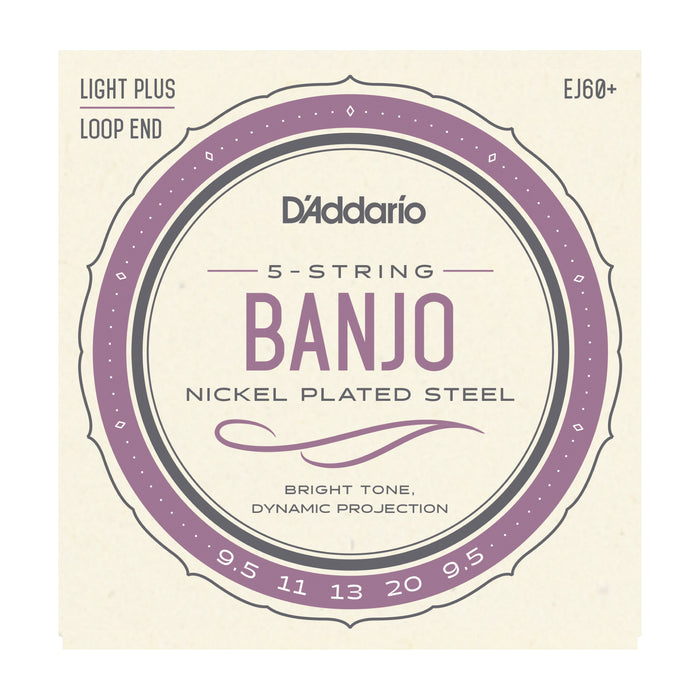 D'Addario EJ60+ 5-String Banjo, Nickel, Light Plus, 9.5-20 - Tarpley Music Company, Inc.
