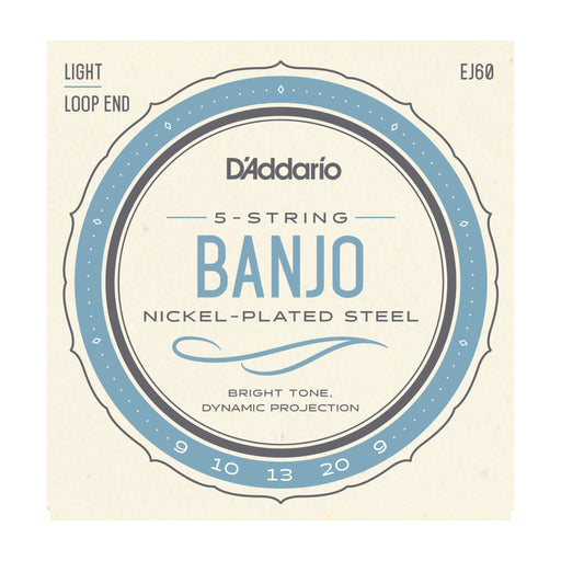 D'Addario EJ60 5-String Banjo, Nickel, Light, 9-20 - Tarpley Music Company, Inc.