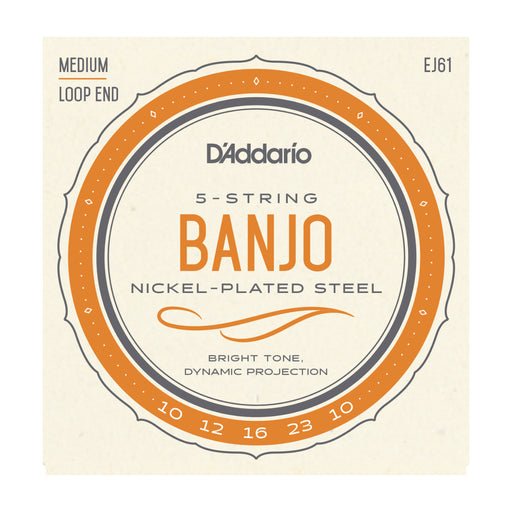 D'Addario EJ61 5-String Banjo, Nickel, Medium, 10-23 - Tarpley Music Company, Inc.