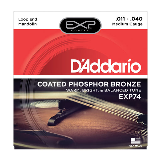 D'Addario EXP74 Coated Phosphor Bronze Mandolin Strings, Medium, 11-40 - Tarpley Music Company, Inc.